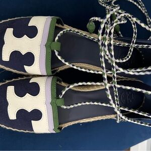 Tory Burch Espadrilles - Navy, Green, and Cream